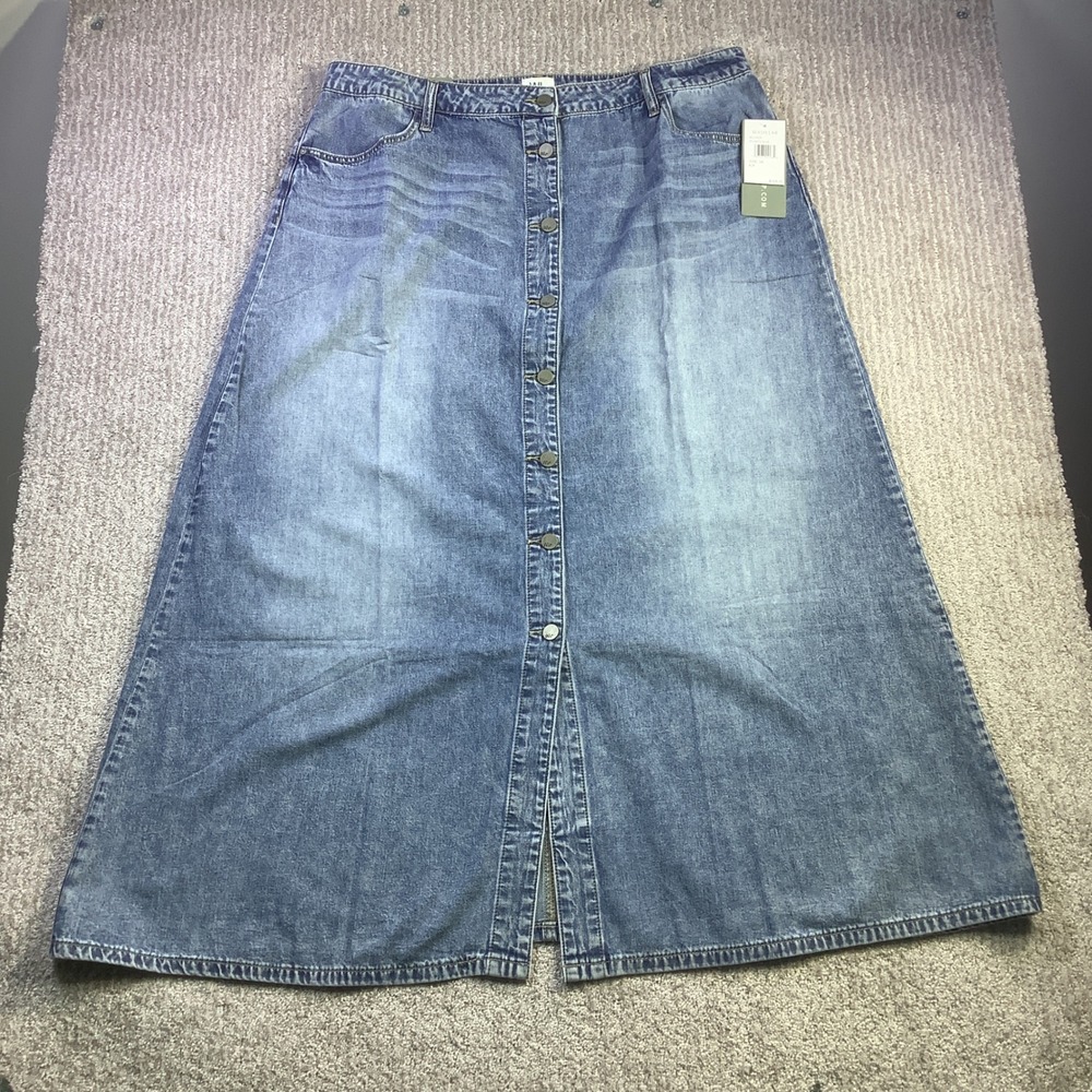 Wash Lab Denim Selma Long Skirt Atlantic Blue Button Front Maxi Size 34 NWT